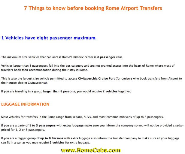 7 Things to know before booking Rome Airport Transfers