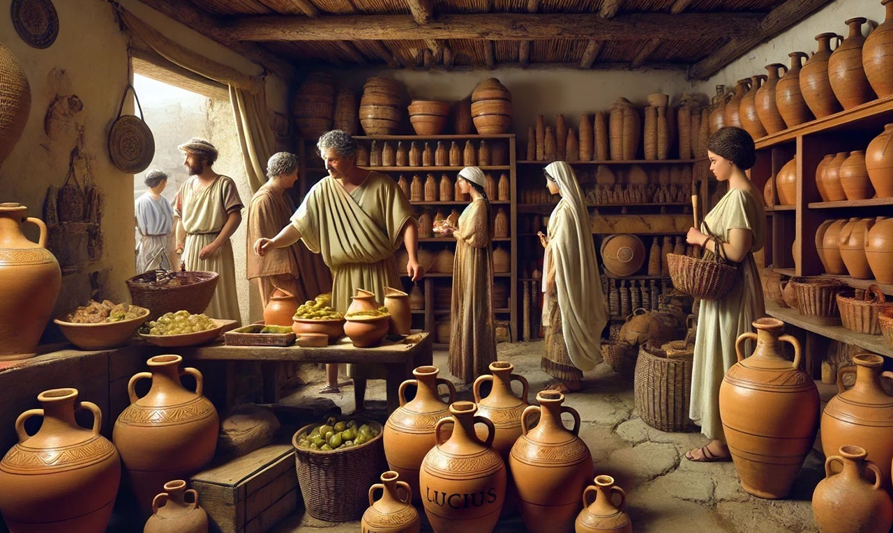Lucius shop in Ancient Roman market day in Pompeii