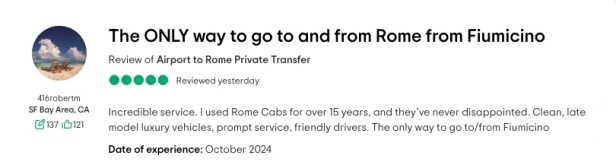 robert m _Stefanos RomeCabs Customer Reviews for transfers from Rome to Fiumicino