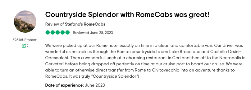 S9846URrobertt RomeCabs Customer Reviews Countryside Splendor Tours Day Trips from Rome